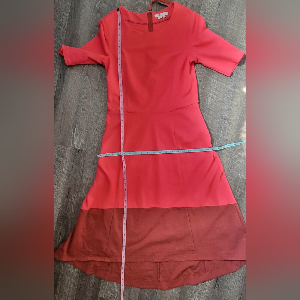 Boden Wren Ponte Jersey Knit Midi Dress Womens 8 Pop Peony & Brown High-Low Heam - Picture 12 of 14